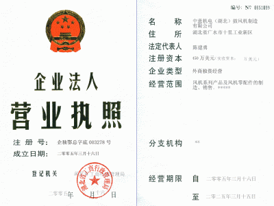 Company Business License Certificate